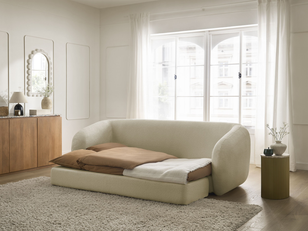 Bobochic Neyo Schlafsofa 3-Sitzer Bouclé-Stoff Beige