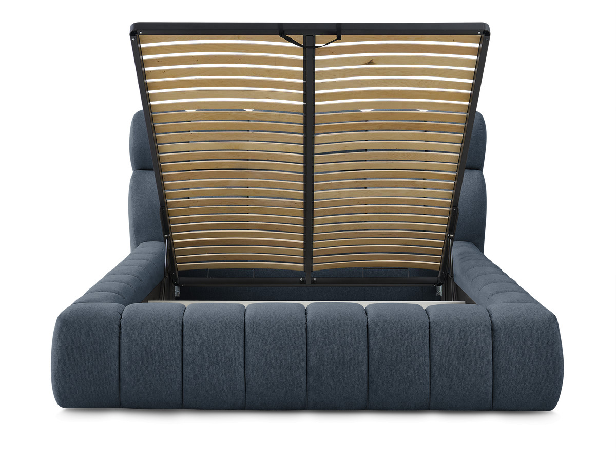 Bobochic Mont-blanc Polsterbett mit Bettkasten Stoff Dunkelblau, Liegefläche 180 × 200 cm
