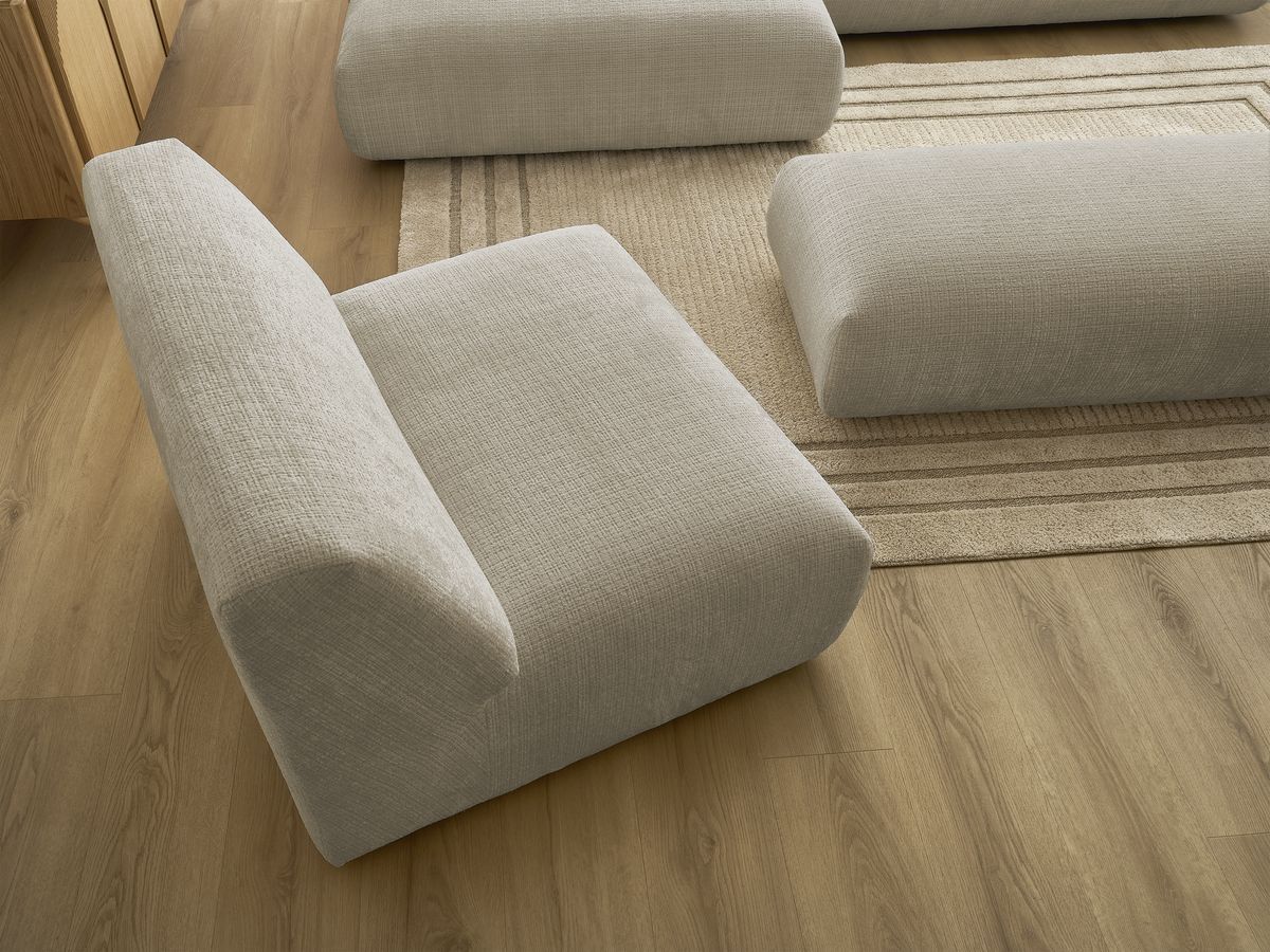 Bobochic Sirius Ecksofa mit Pouf 405 × 170 cm Strukturstoff Beige Ecke links