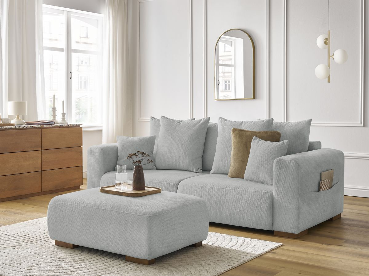 Bobochic Sidonie Sofa 4-Sitzer mit Pouf Melange-Stoff Hellgrau