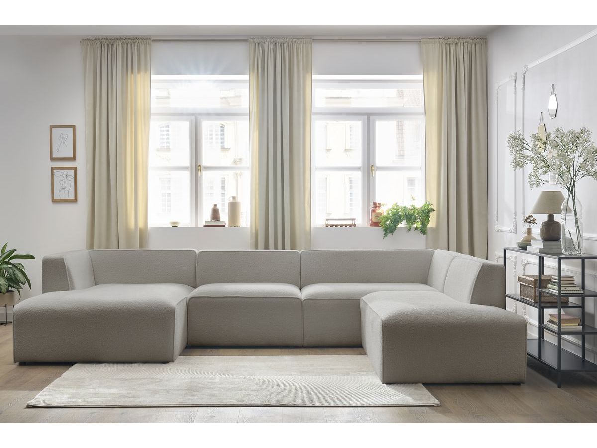Bobochic Megeve Wohnlandschaft Bouclé-Stoff Hellgrau Ecke links