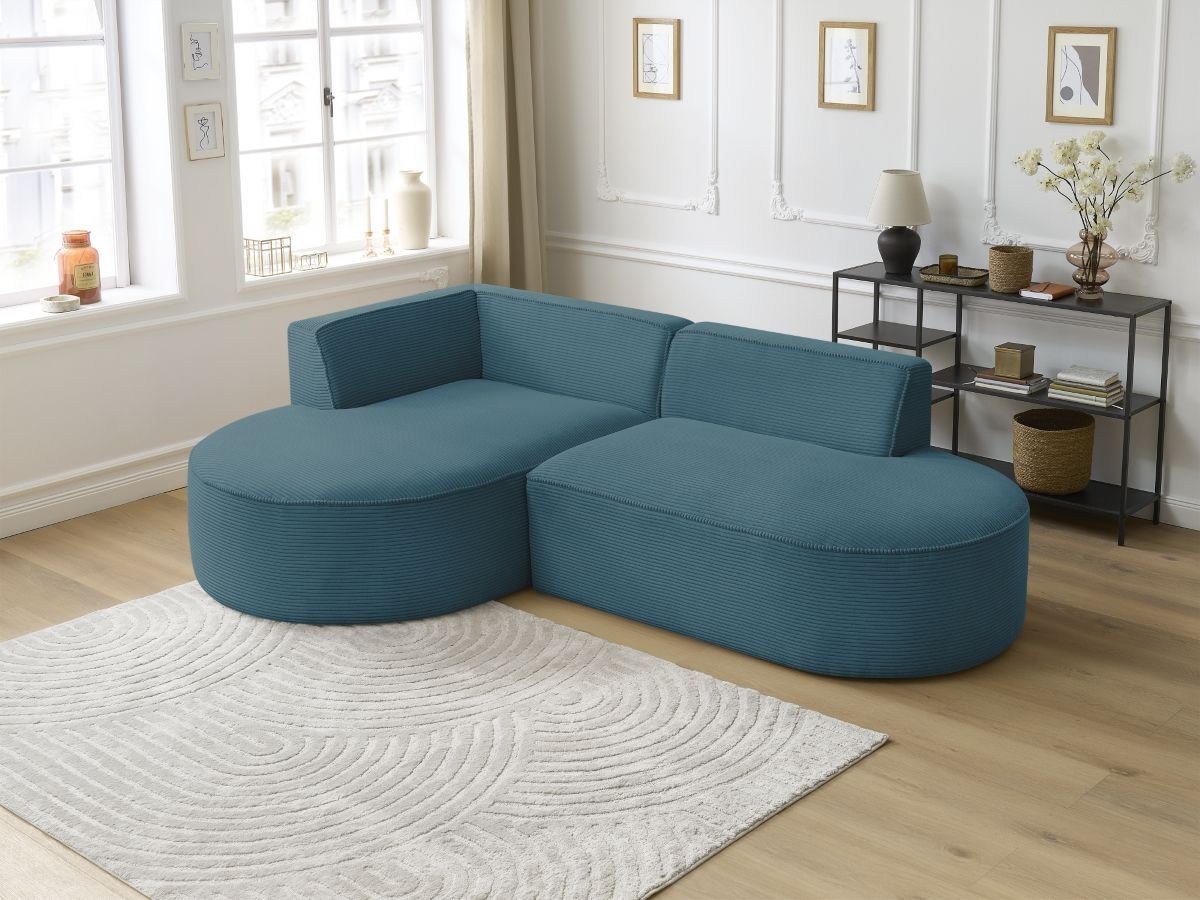 Bobochic Rousseau Ecksofa Cordsamt Dunkelblau Ecke links