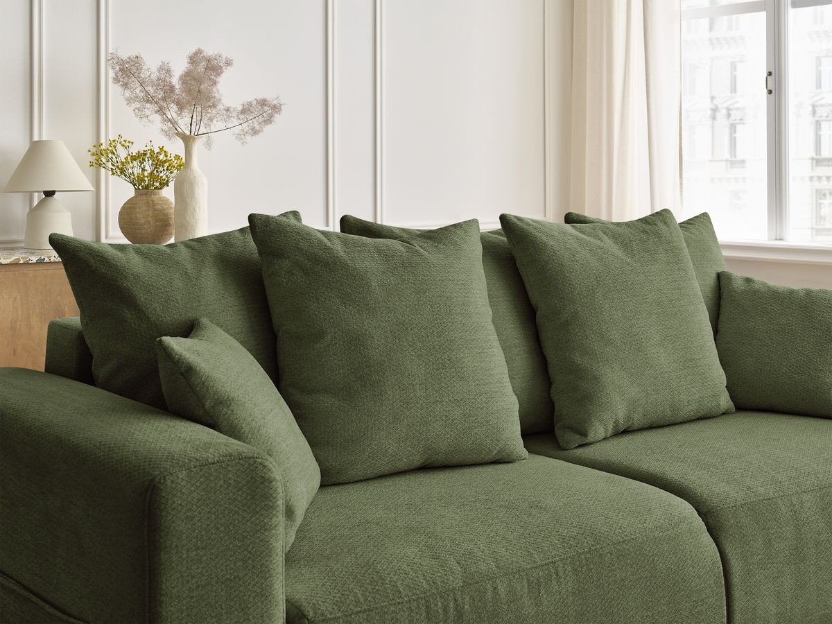 Bobochic Sidonie Schlafsofa 3-Sitzer mit Bettkasten Melange-Stoff Grün