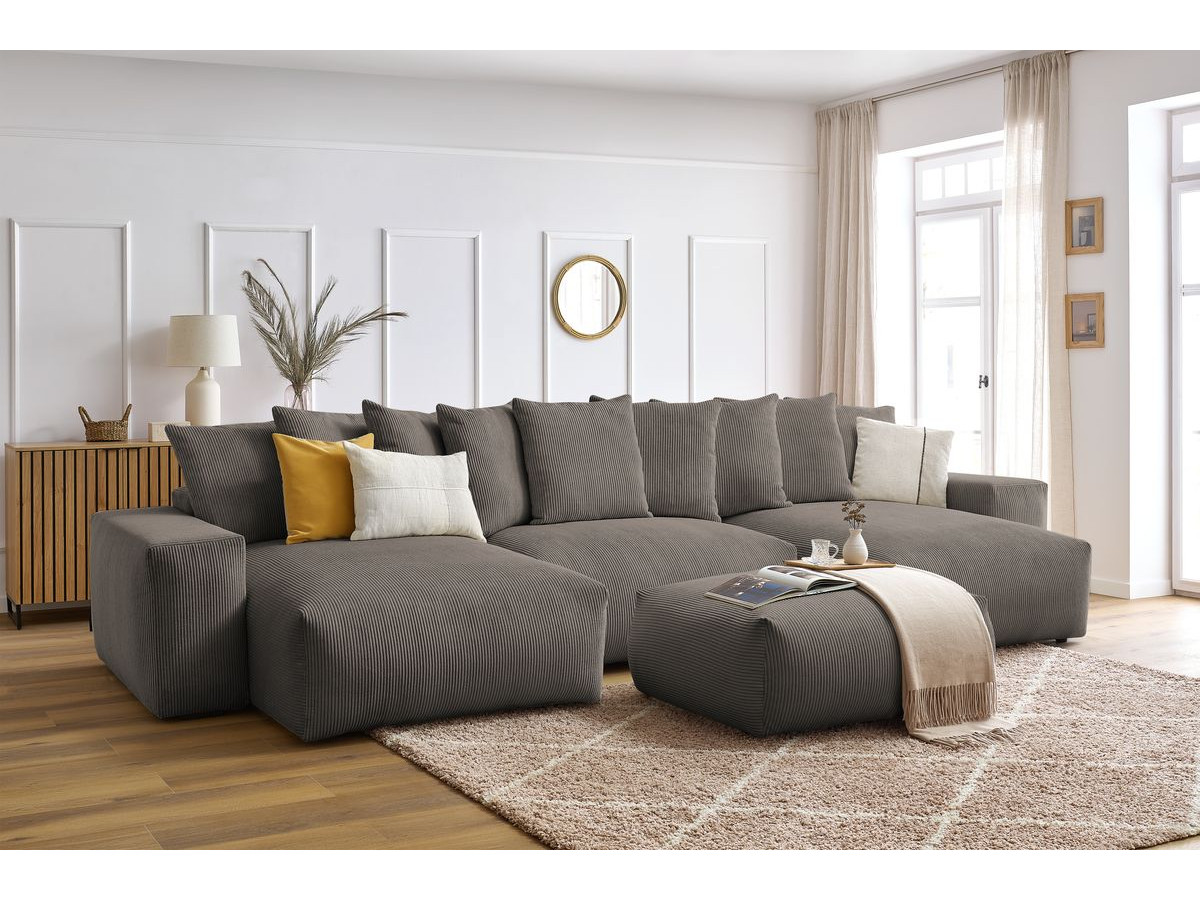 Bobochic Voltaire Wohnlandschaft mit Pouf 420 × 174 cm, Liegefläche 135 × 345 cm Cordsamt Taupe
