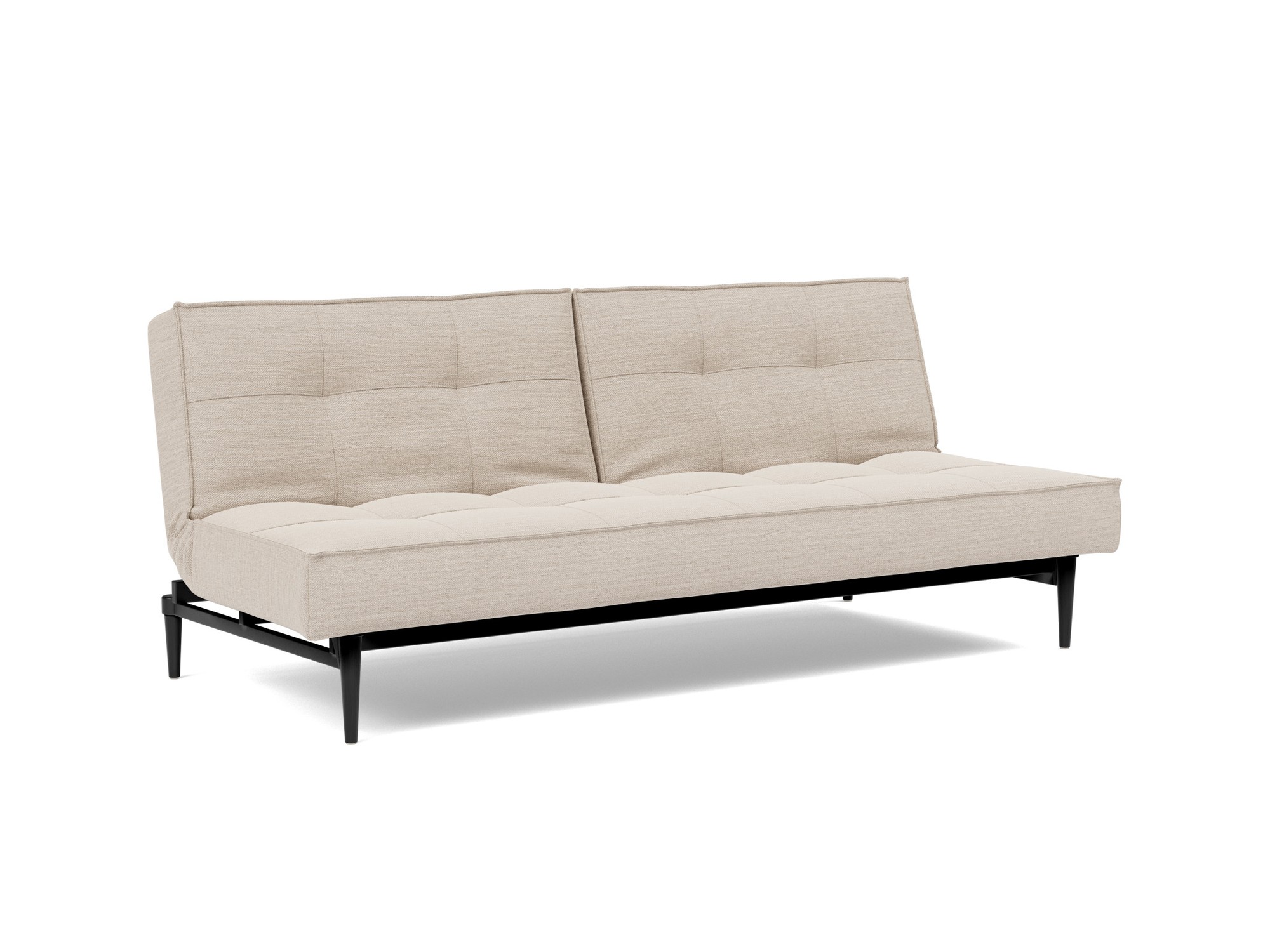 Schlafsofa Splitback Webstoff Blida 612-Sand-Grey Beine Styletto Eiche schwarz