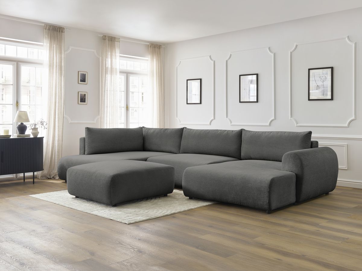 Bobochic Lucien Wohnlandschaft mit Pouf Stoff Dunkelgrau Ecke rechts