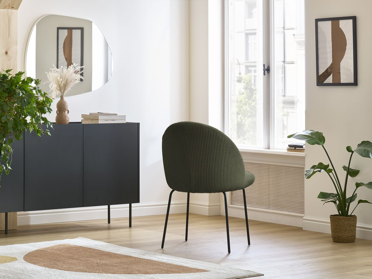 Bobochic Lalie Esszimmerstuhl 2er-Set mit Metallbeinen, schwarz Cordsamt Grün
