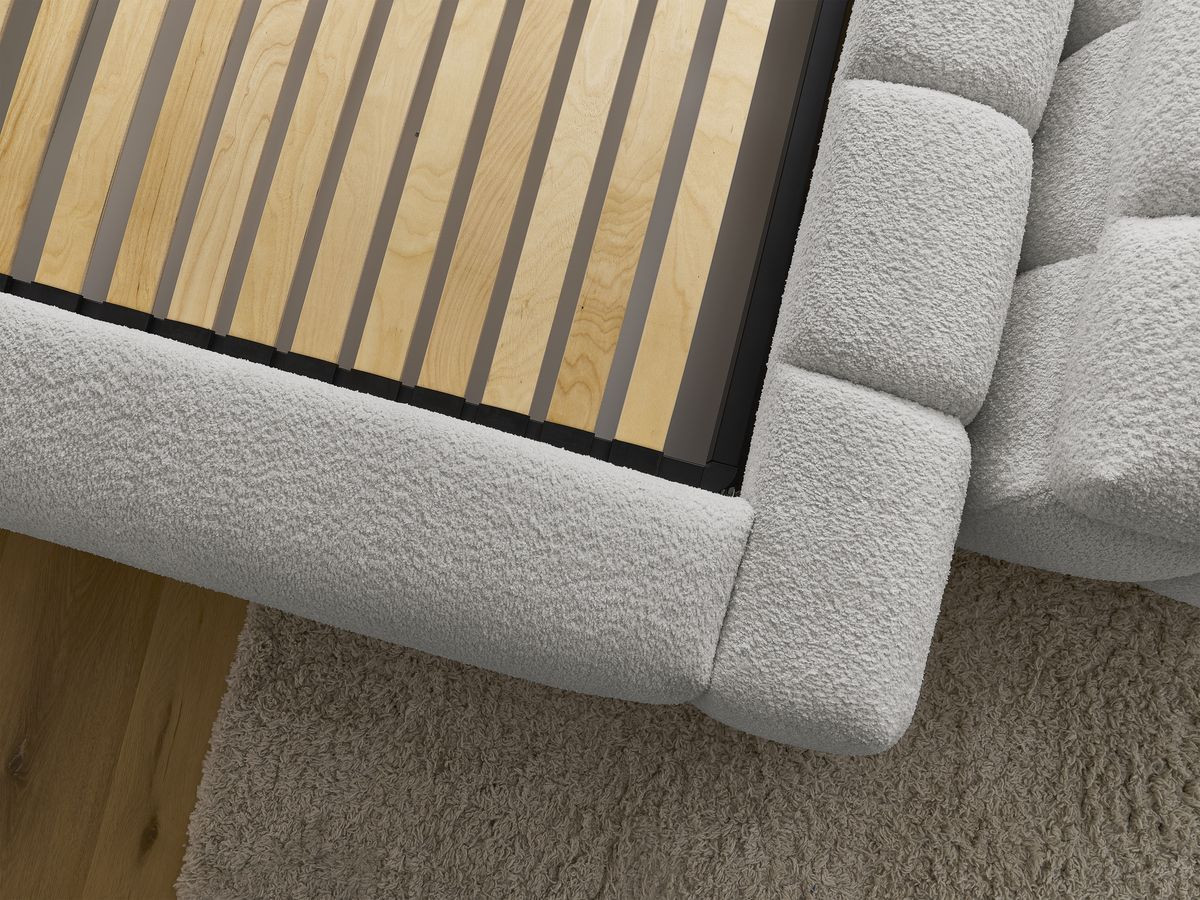Bobochic Denali Polsterbett mit Bettkasten mit Bettbank Bouclé-Stoff Hellgrau, Liegefläche 160 × 200 cm