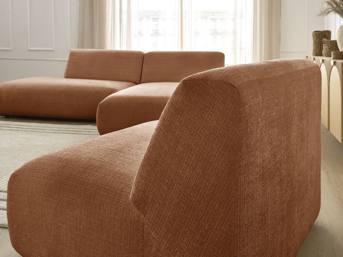Bobochic Sirius Ecksofa 405 × 170 cm Strukturstoff Orange Ecke rechts