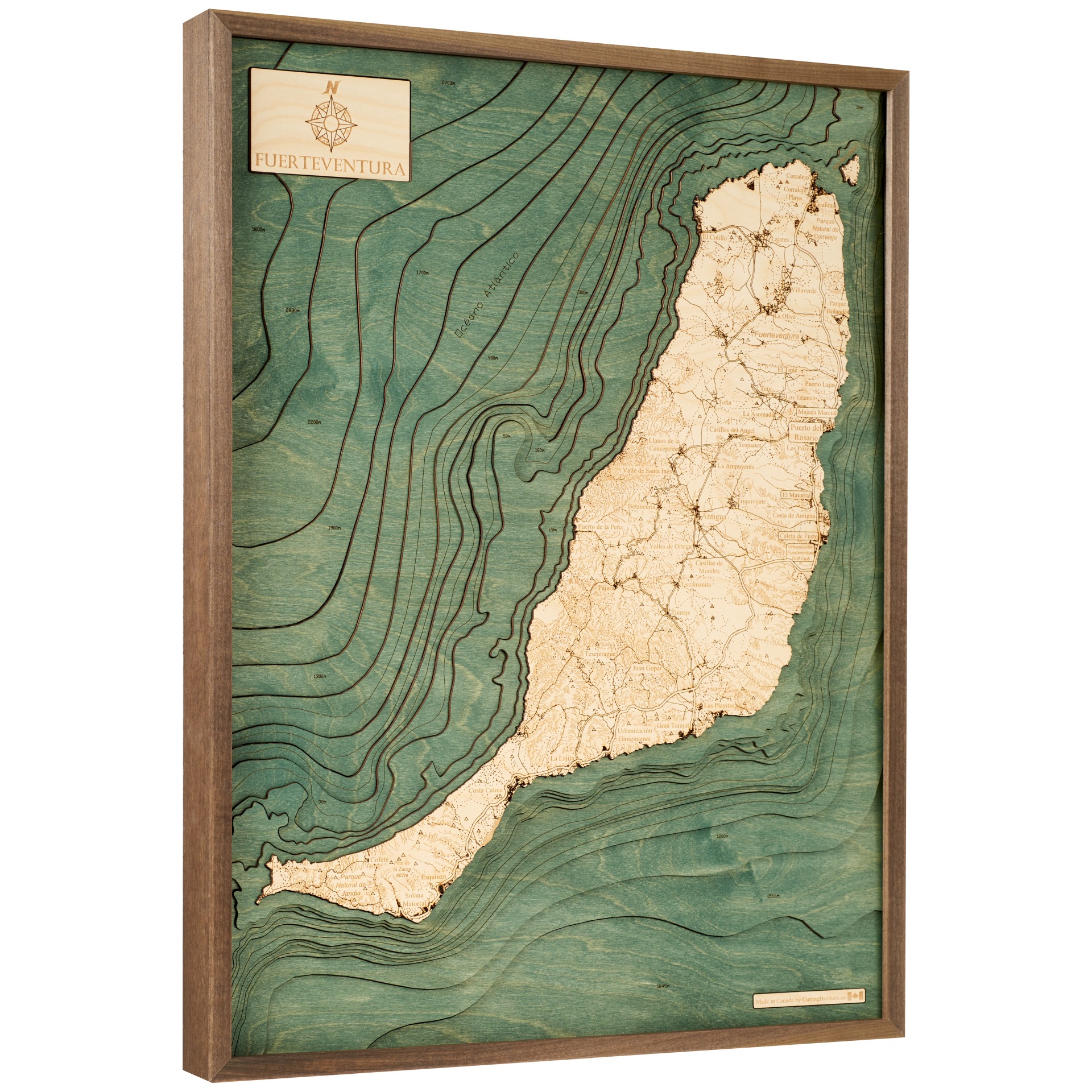 Cutting Brothers 3D Holz-Wandkarte Fuerteventura 81x61 cm