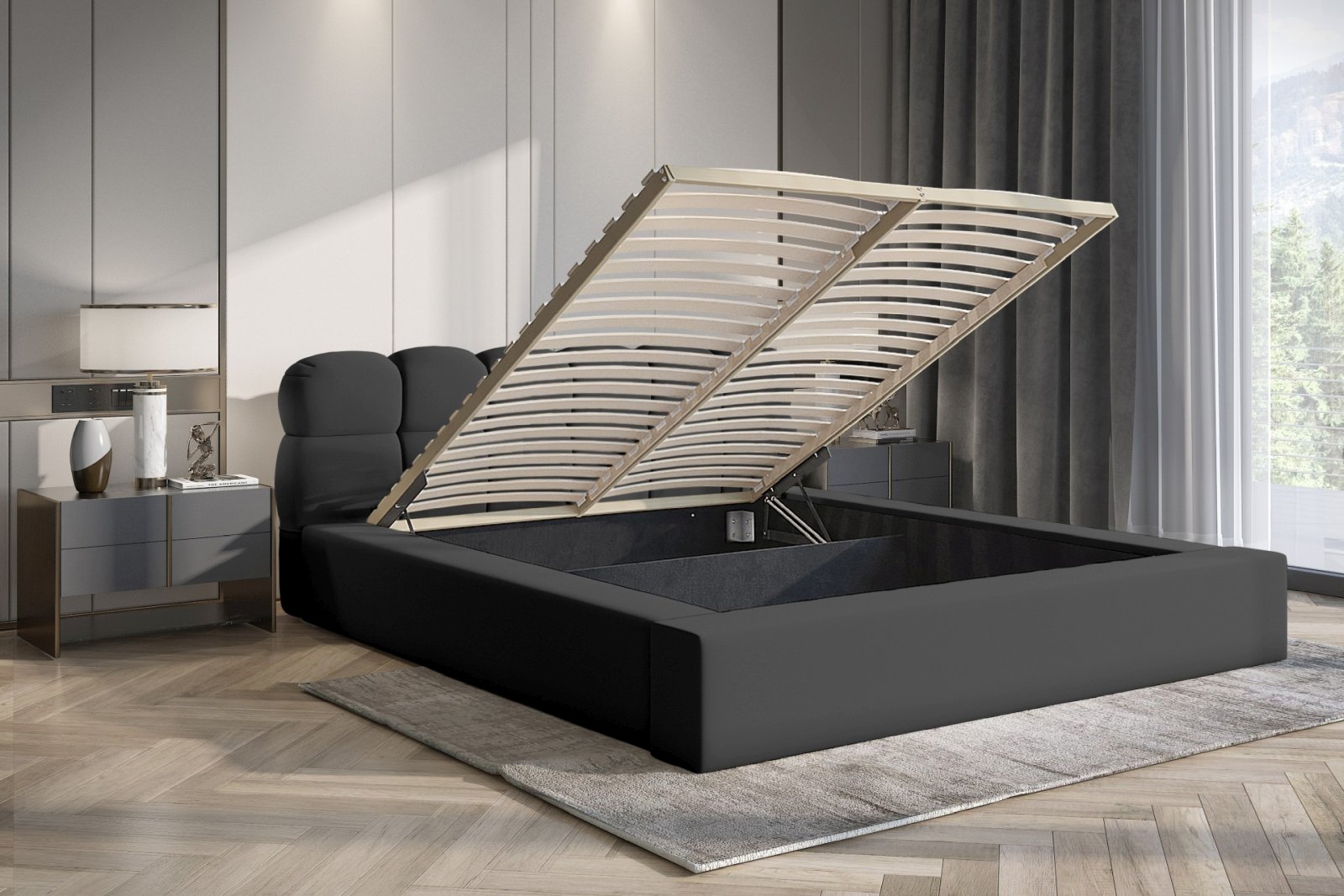 Polsterbett Vento-New Samtstoff 180x200 mit Holzrahmen Piano 17 Schwarz