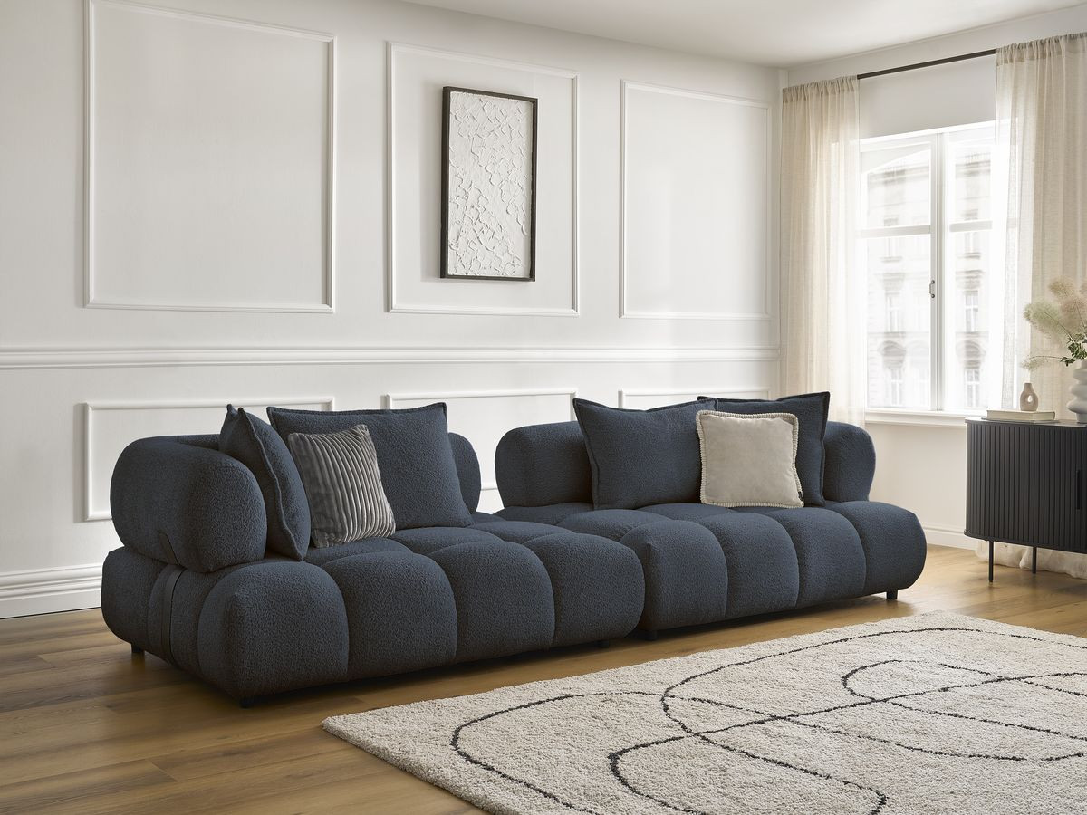 Bobochic Alya Sofa 4-Sitzer Bouclé-Stoff Dunkelblau