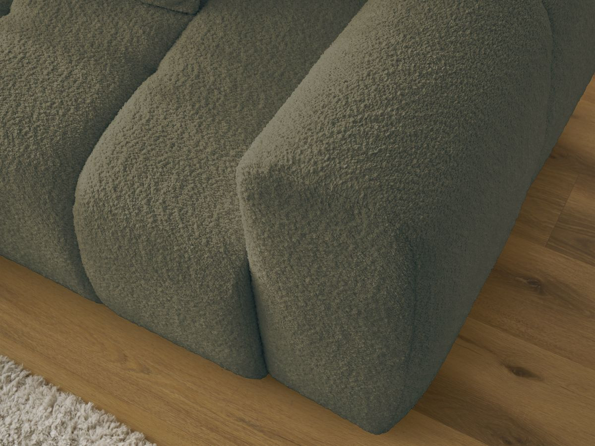 Bobochic Roxelane Ecksofa mit Schlaffunktion und Bettkasten und Pouf 258 × 150 cm Bouclé-Stoff Grün Ecke links