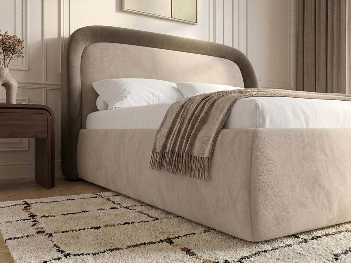 Bobochic Sam Polsterbett mit Bettkasten Samt Taupe, Liegefläche 140 × 190 cm