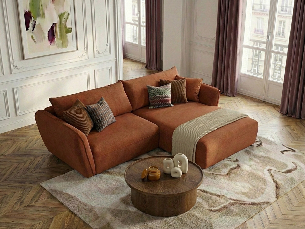 Bobochic Luigi Ecksofa Strukturstoff Orange Ecke rechts