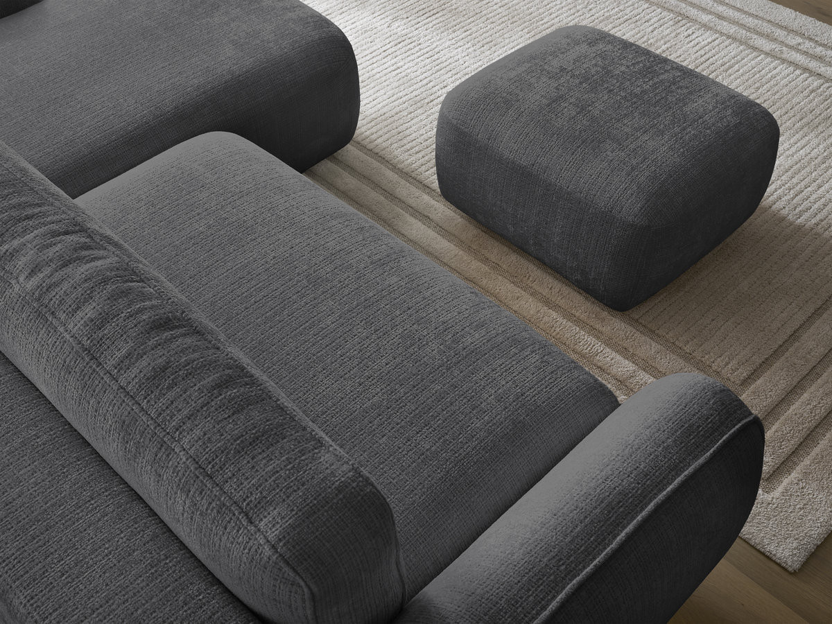 Bobochic Denise Ecksofa mit Schlaffunktion und Bettkasten und Pouf 258 × 160 cm Strukturstoff Schwarz Ecke rechts