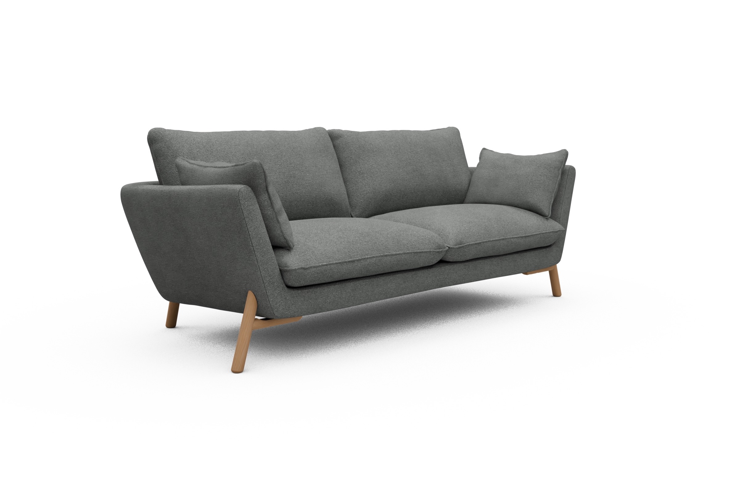 Sofa Emil 3-Sitzer Beinfarbe Eiche Natur Boucle-Ash-Grey