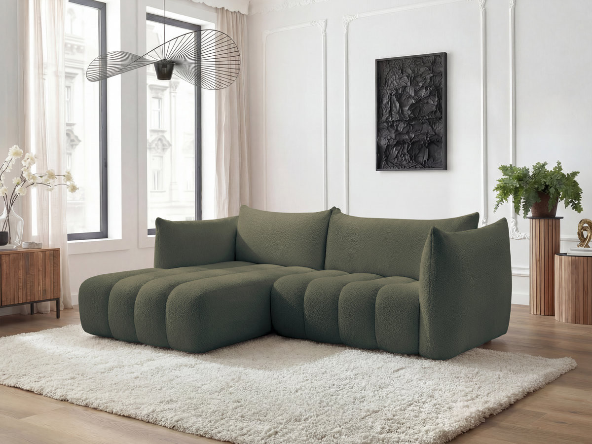 Bobochic Azra Ecksofa 262 × 178 cm Bouclé-Stoff Grün Ecke links