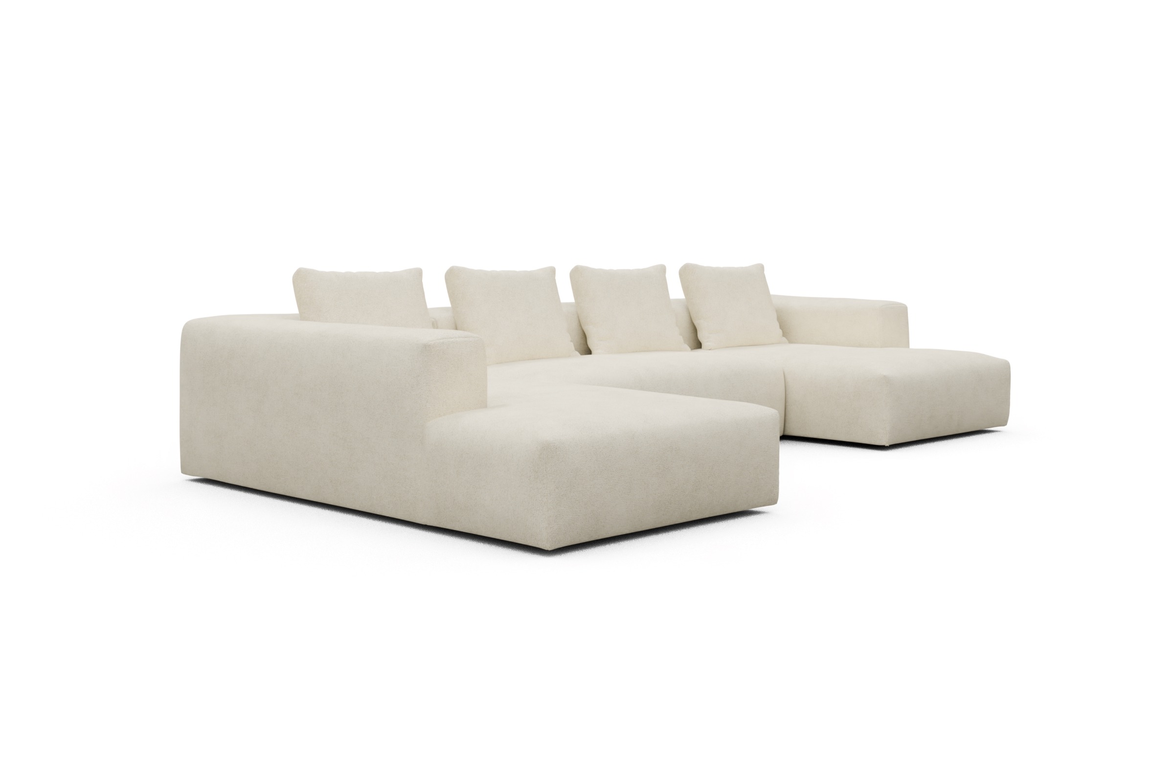 Wohnlandschaft Fred Relax-Ecke links mit 2-Sitzer und Chaiselongue rechts Boucle-Off-White