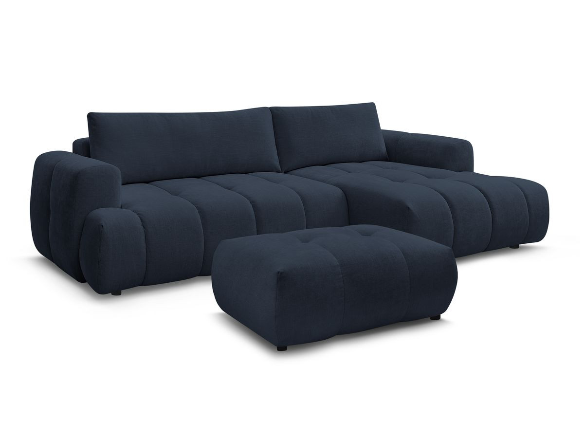 Bobochic Fuji Ecksofa mit Schlaffunktion und Bettkasten und Pouf 292 × 160 cm Stoff Dunkelblau Ecke rechts