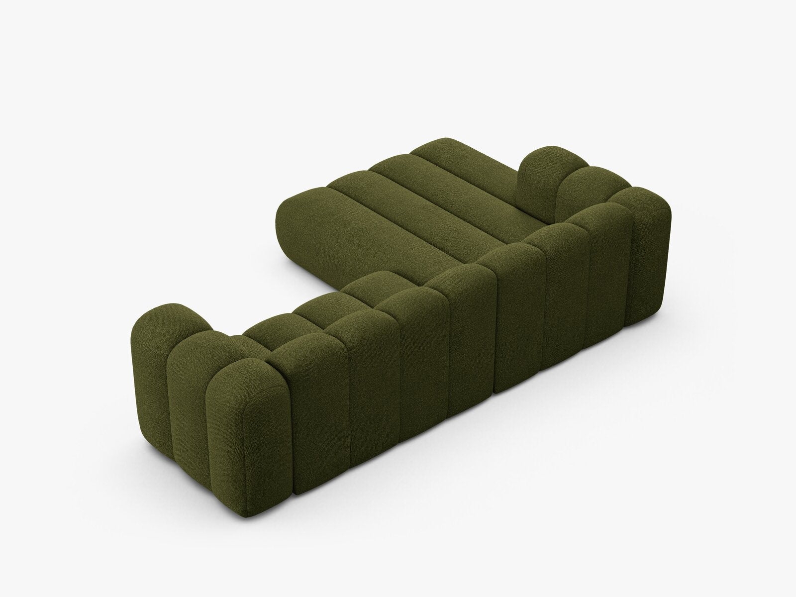 Micadoni Modulares Ecksofa Lupine 4-Sitzer mittelgroß Links Boucle Baloo Dunkel-Olivgrün