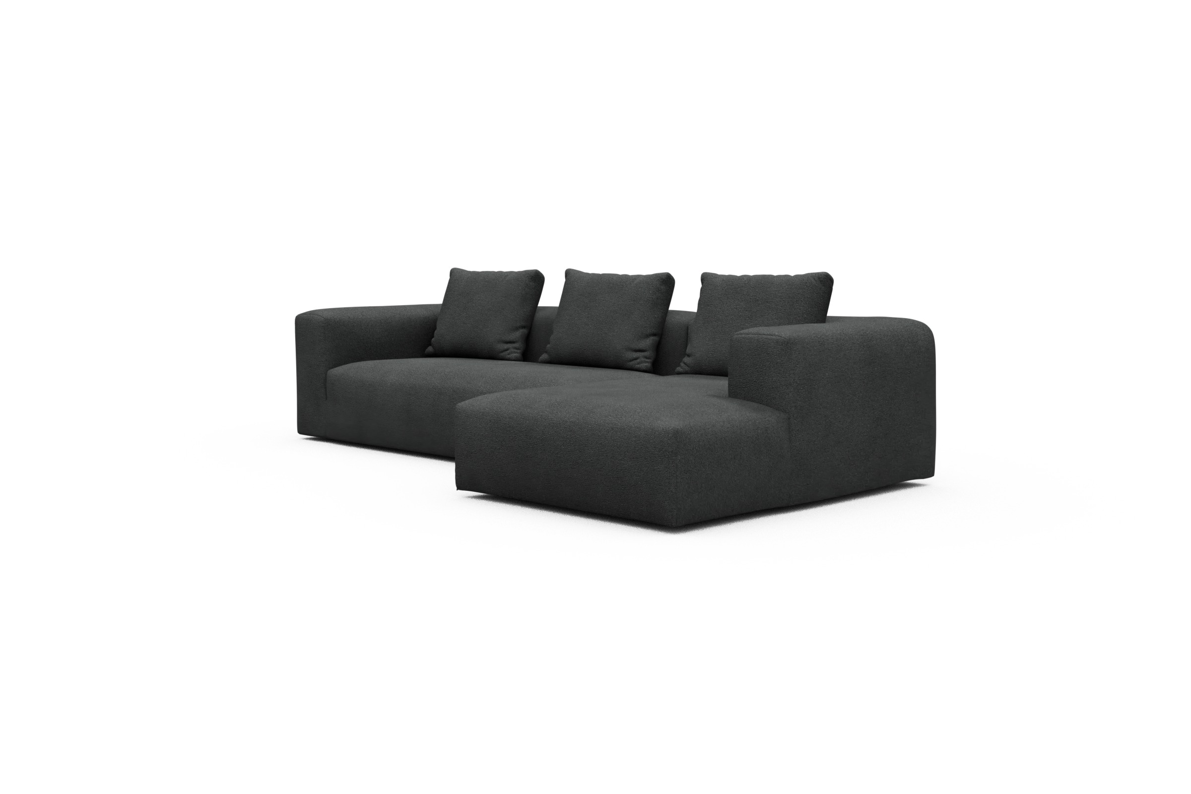 Ecksofa Fred Chaiselongue rechts mit 2,5-Sitzer Boucle-Charcoal