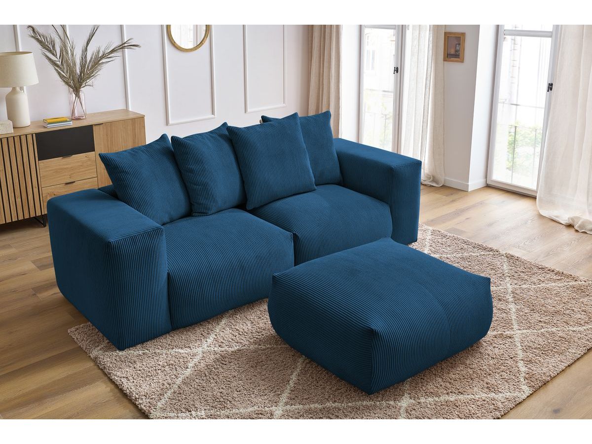 Bobochic Voltaire Sofa 4-Sitzer mit Pouf 248 × 100 cm Cordsamt Dunkelblau