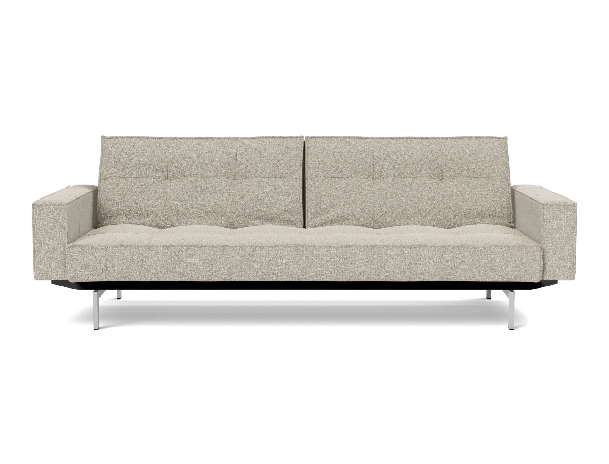 Schlafsofa Splitback mit Armlehnen Boucle Skandi 539-Beige Beine Chrom