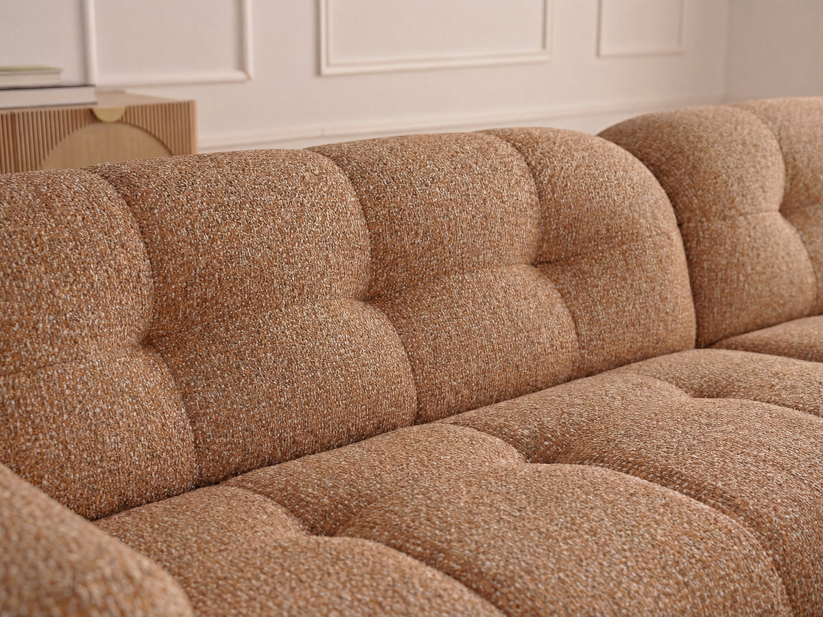 Bobochic Laura Ecksofa mit großem Pouf Melange-Stoff Orange Ecke rechts