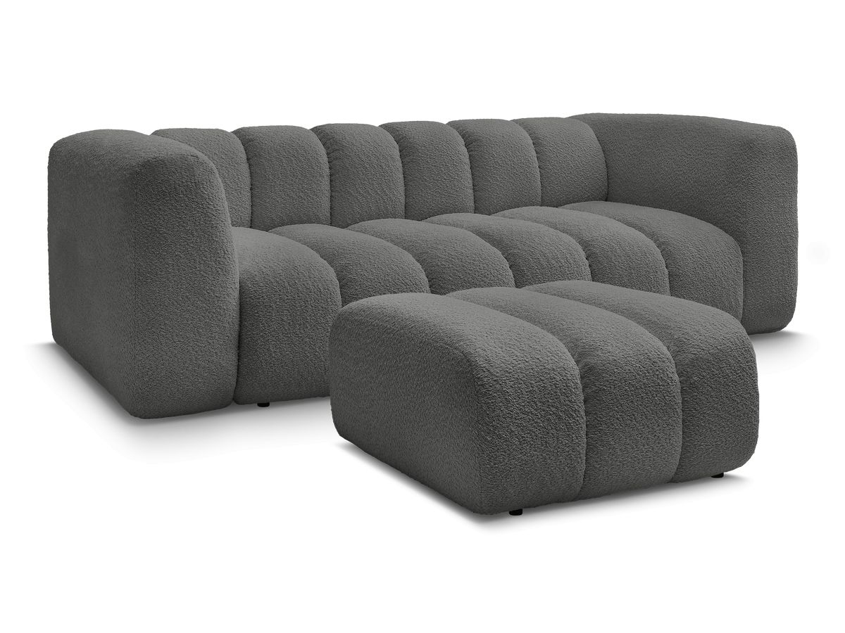Bobochic Talia Sofa 3-Sitzer mit Pouf Bouclé-Stoff Dunkelgrau