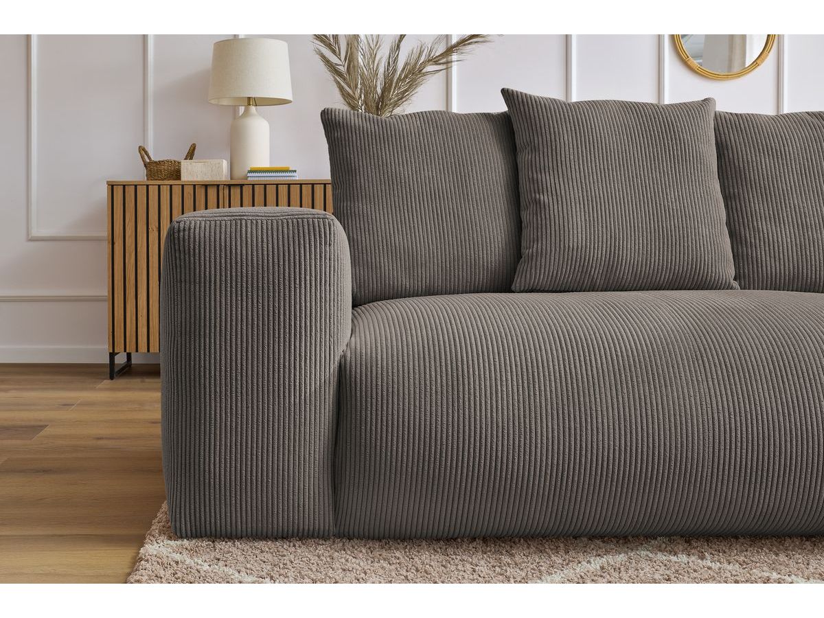 Bobochic Voltaire Ecksofa mit Pouf 268 × 214 cm Cordsamt Taupe Ecke rechts