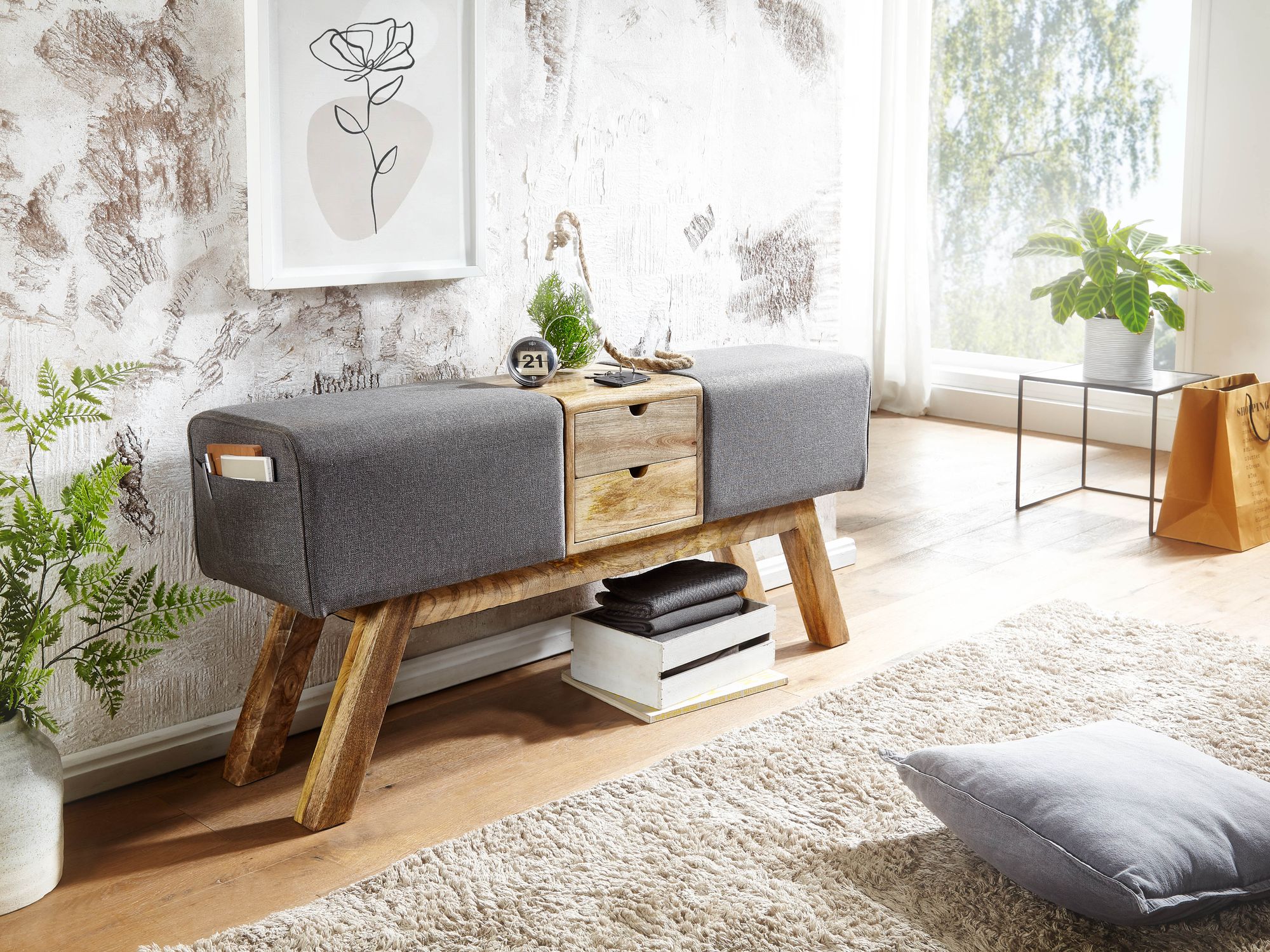 Sitzbank Hnifsdalur Stoff Grau 120 × 30 × 56 cm