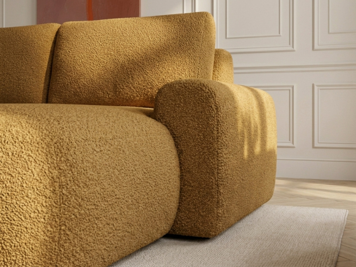 Bobochic Tango Ecksofa mit Schlaffunktion und Bettkasten Bouclé-Stoff Gelb Ecke rechts