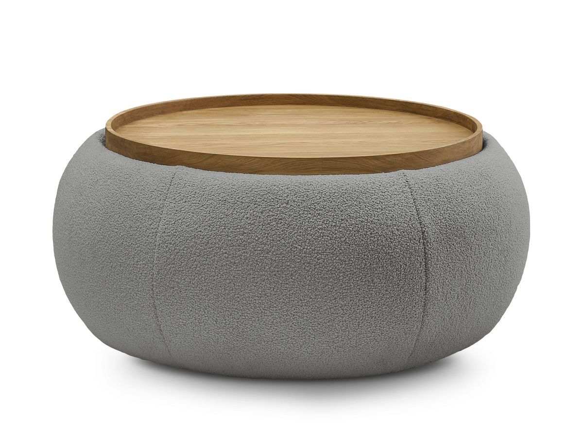 Bobochic Hayden Pouf mit Tablett, rund Bouclé-Stoff Dunkelgrau, 87 cm