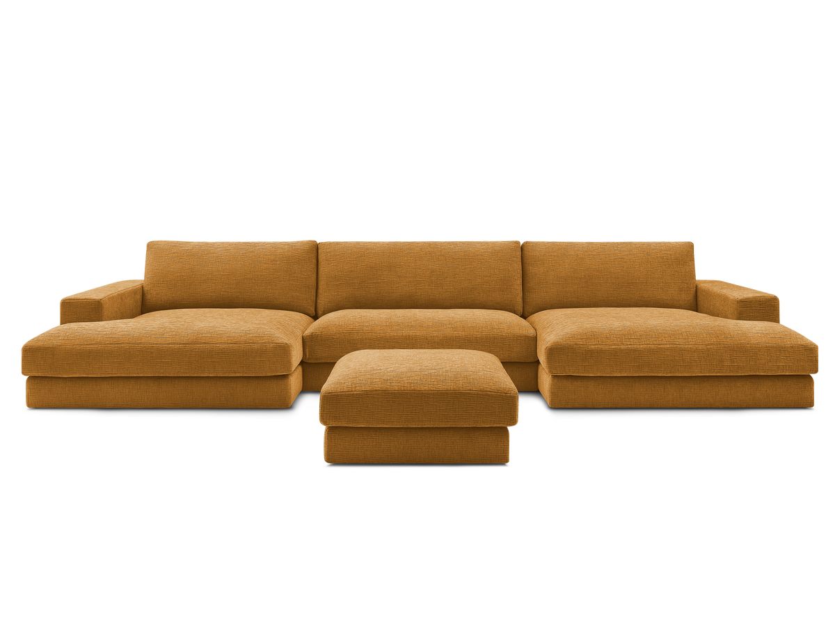 Bobochic Leonard Wohnlandschaft mit Pouf 349 × 159 cm Strukturstoff Gelb