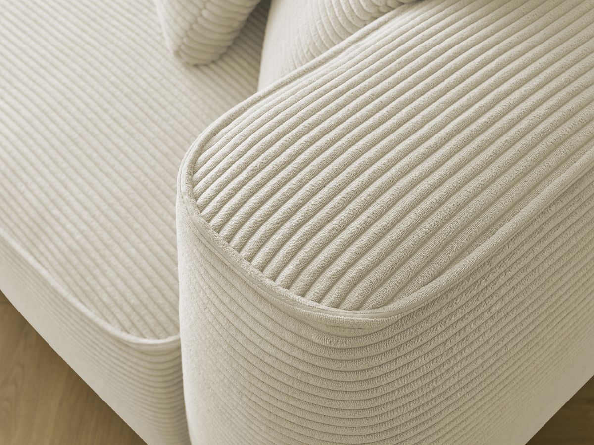 Bobochic Leopold Sofa 4-Sitzer mit Pouf Cordsamt Beige Armlehne rechts
