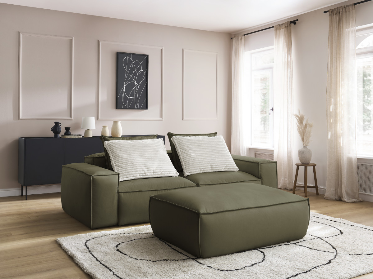 Bobochic Boheme Sofa 3-Sitzer mit Pouf Kunstleder Grün
