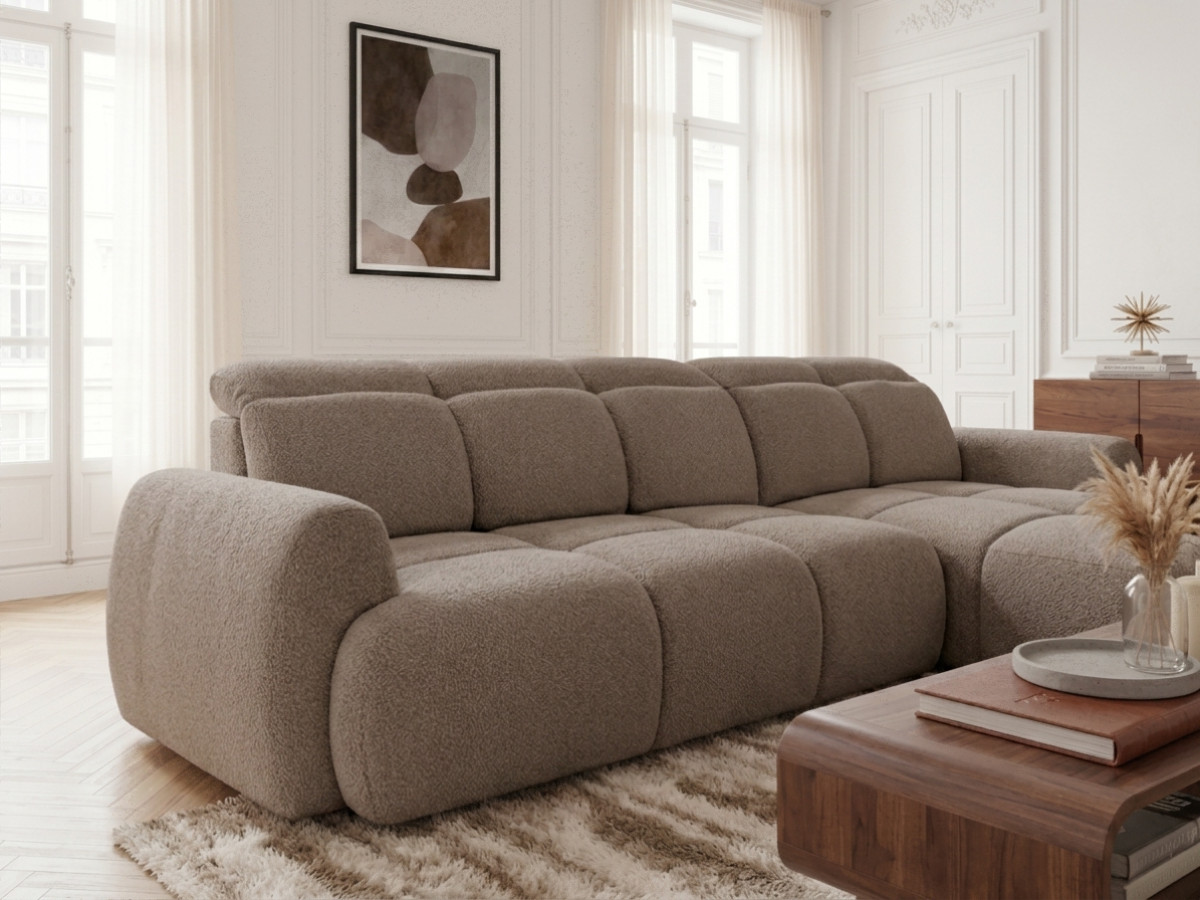 Bobochic Ruby Ecksofa mit Schlaffunktion und Bettkasten Chenille Braun Ecke rechts