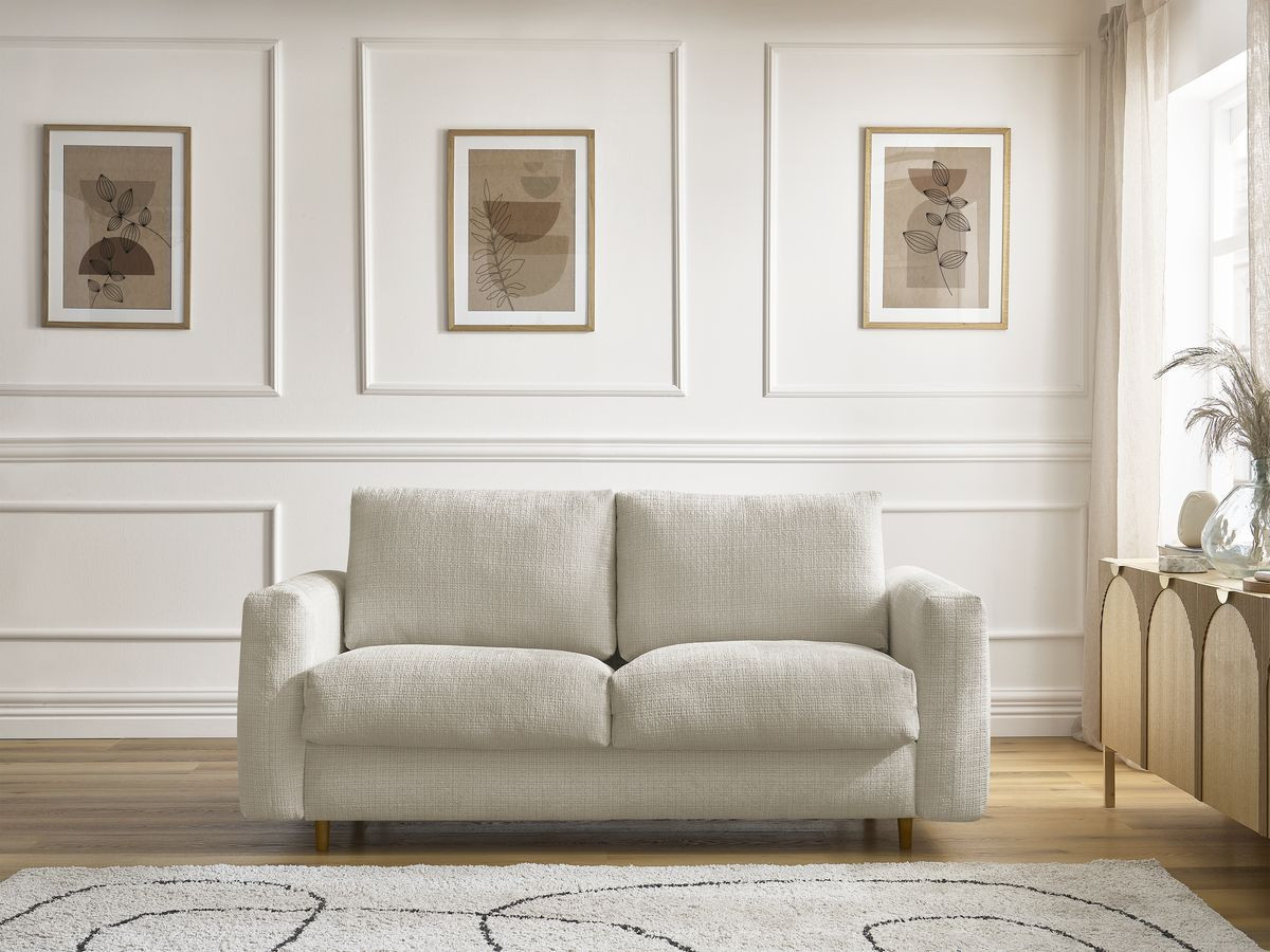 Bobochic Cocoone Schlafsofa 3-Sitzer Strukturstoff Beige, Liegefläche 160 × 200 cm