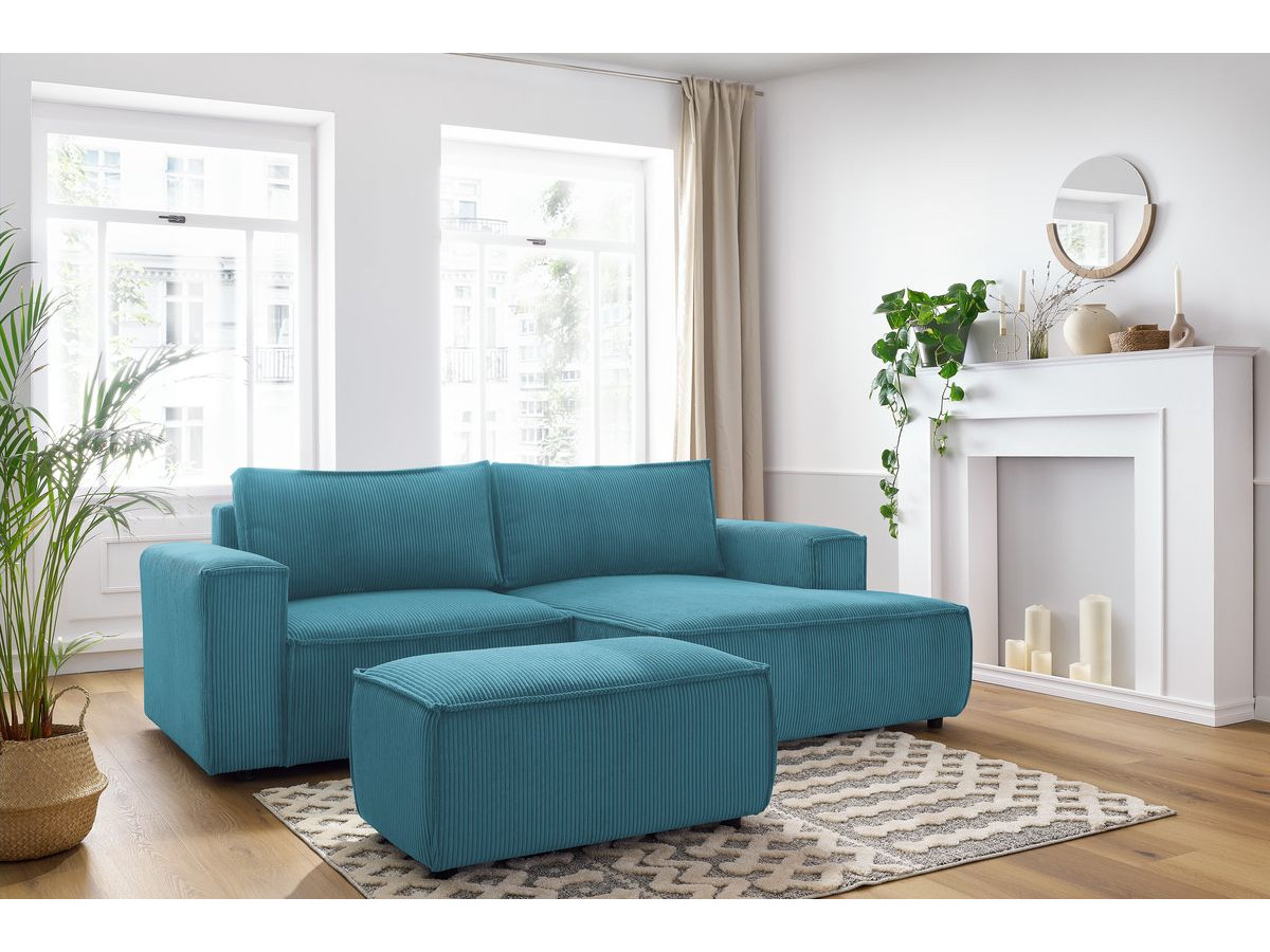 Bobochic Nihad Ecksofa mit Pouf Cordsamt Dunkelblau Ecke rechts