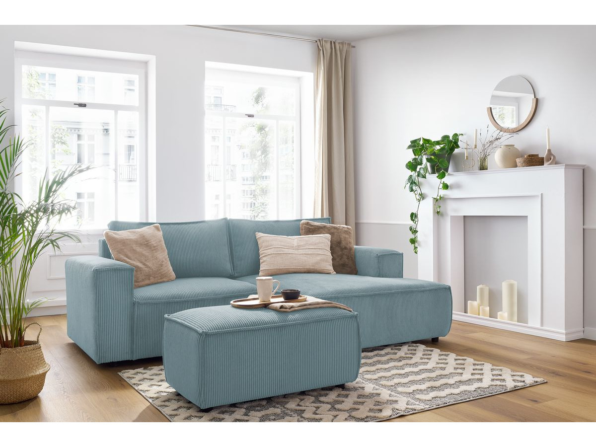 Bobochic Nihad Ecksofa mit Pouf Cordsamt Hellblau Ecke rechts