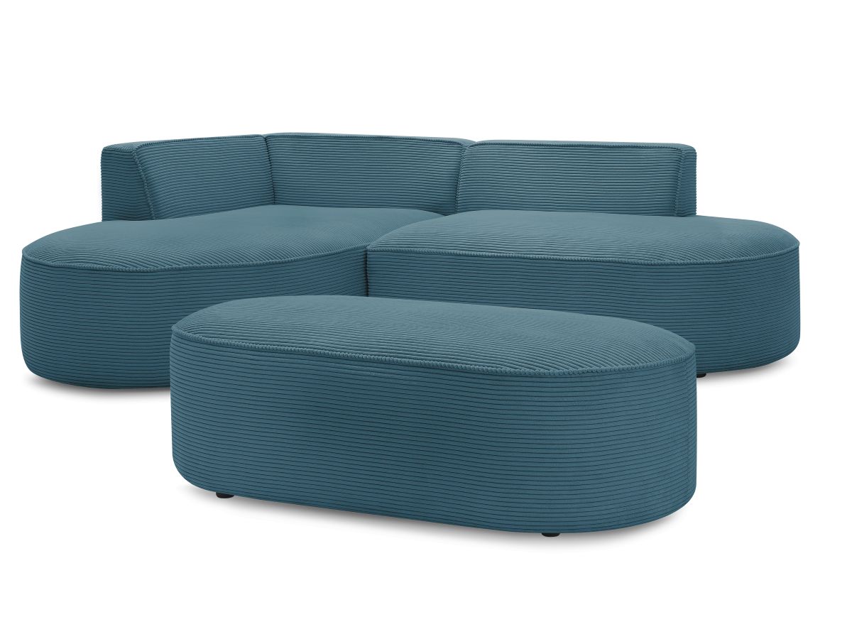 Bobochic Rousseau Ecksofa mit Pouf Cordsamt Dunkelblau Ecke links