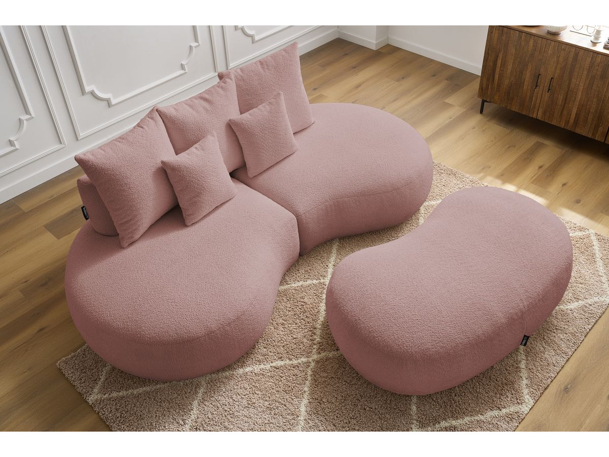 Bobochic Saint-germain Sofa 5-Sitzer mit Pouf Bouclé-Stoff Rosa