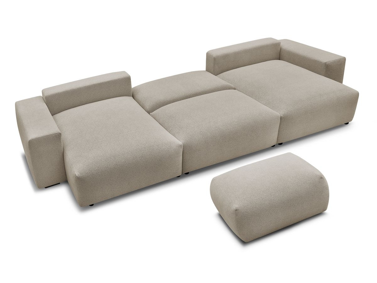 Bobochic Voltaire Wohnlandschaft mit Pouf 420 × 174 cm, Liegefläche 135 × 345 cm Melange-Stoff Taupe