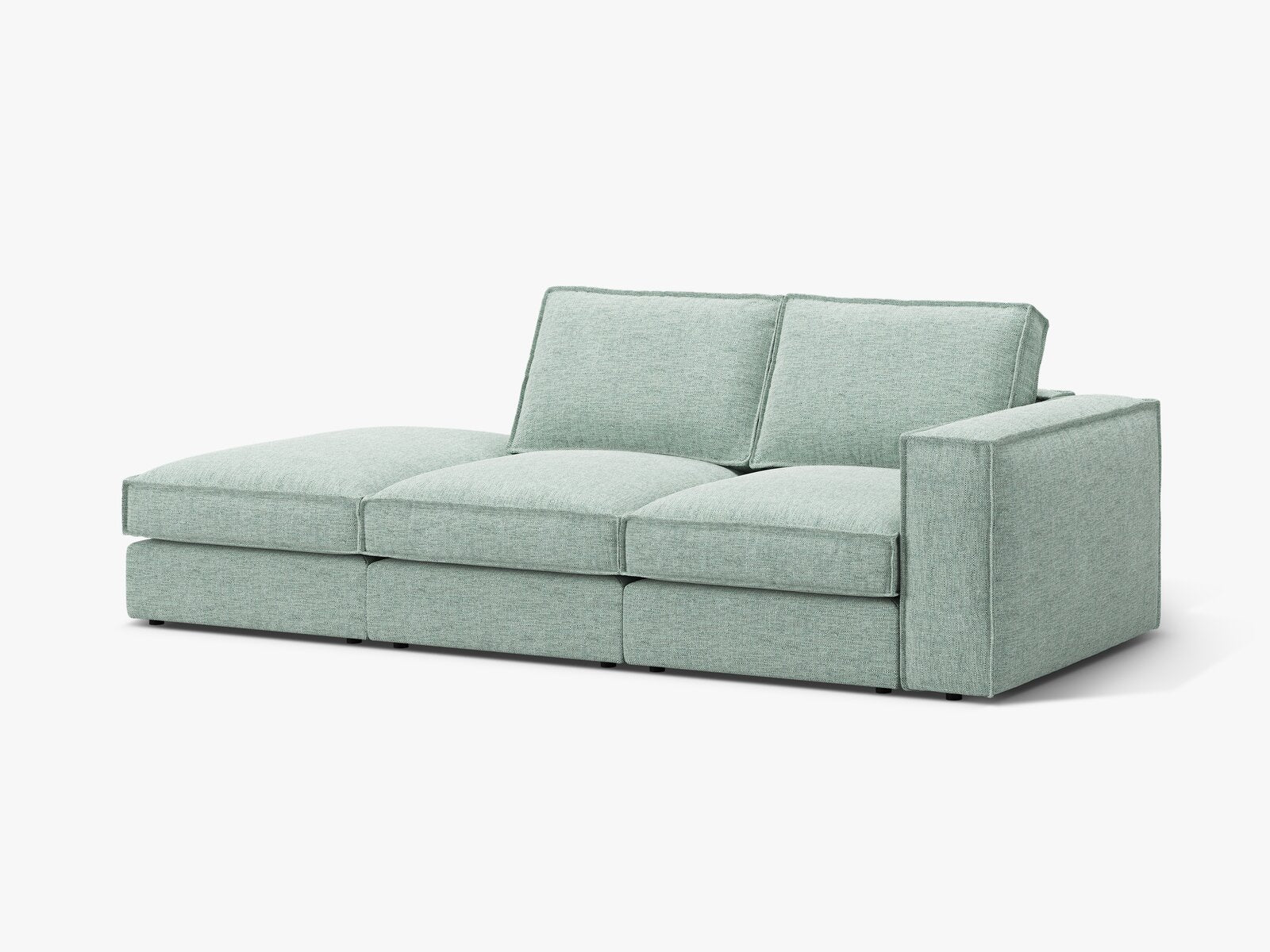 Micadoni modulares offenes Sofa Pola 3-Sitzer Links Strukturierter Stoff Babel Minze