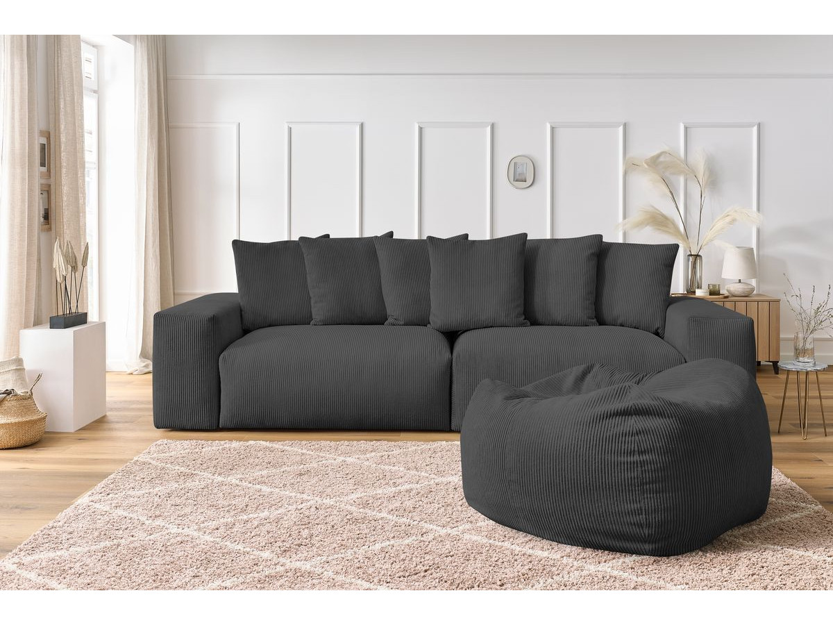 Bobochic Voltaire Sofa 5-Sitzer mit Pouf Cordsamt Dunkelgrau