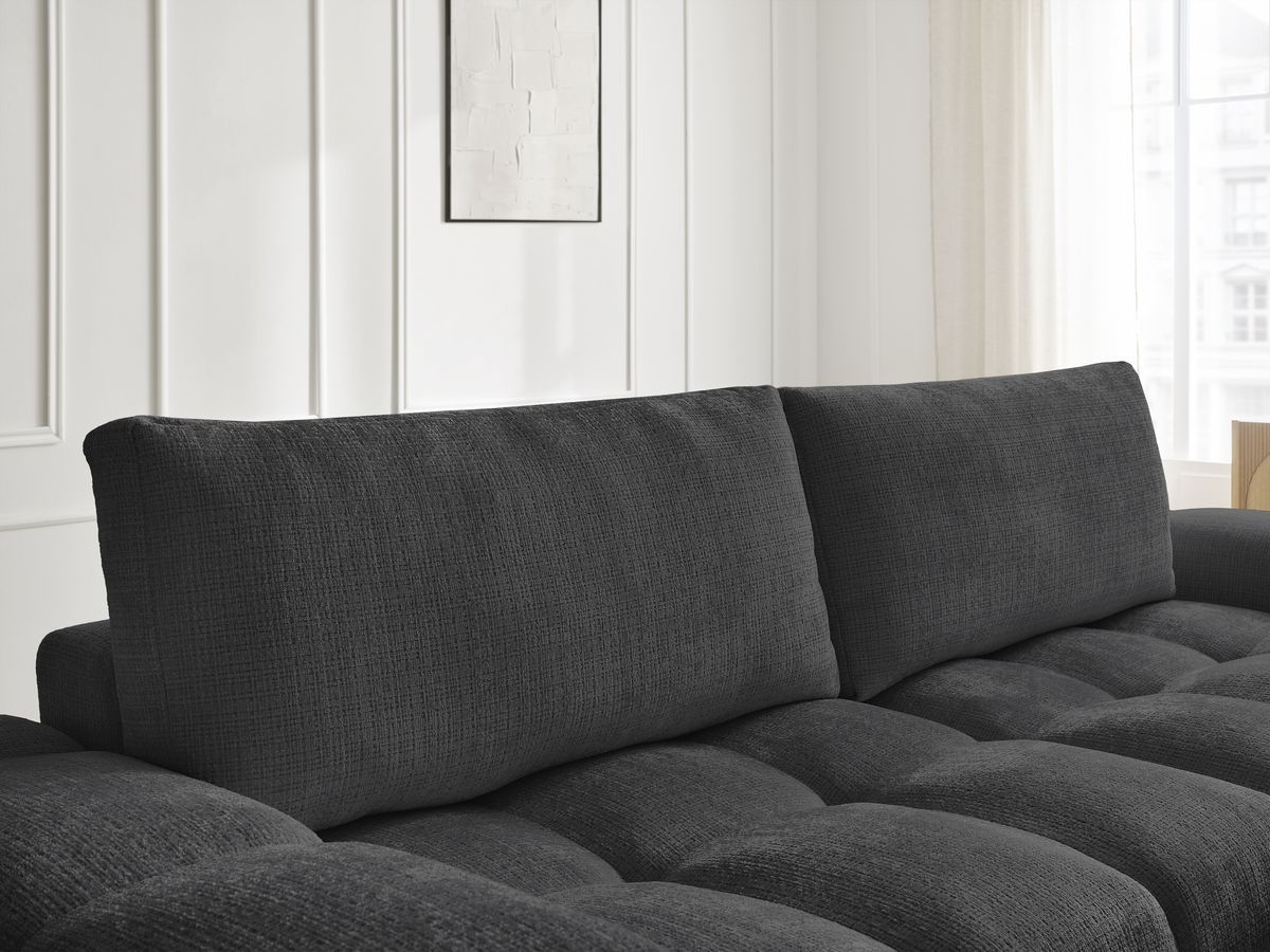 Bobochic Anakin Schlafsofa 3-Sitzer mit Bettkasten und Pouf, 2 Kissen Strukturstoff Schwarz