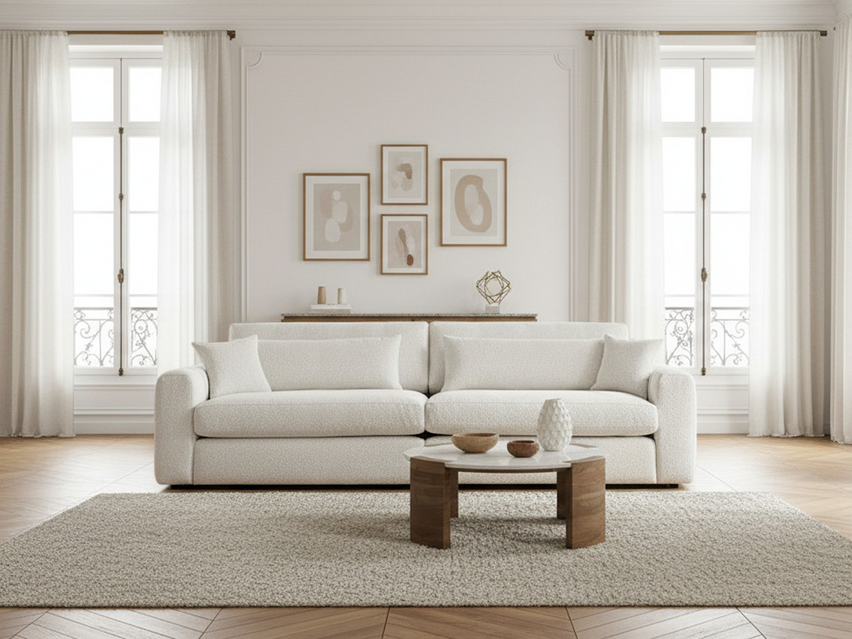 Bobochic Belmont Sofa 3-Sitzer Bouclé-Stoff Weiß