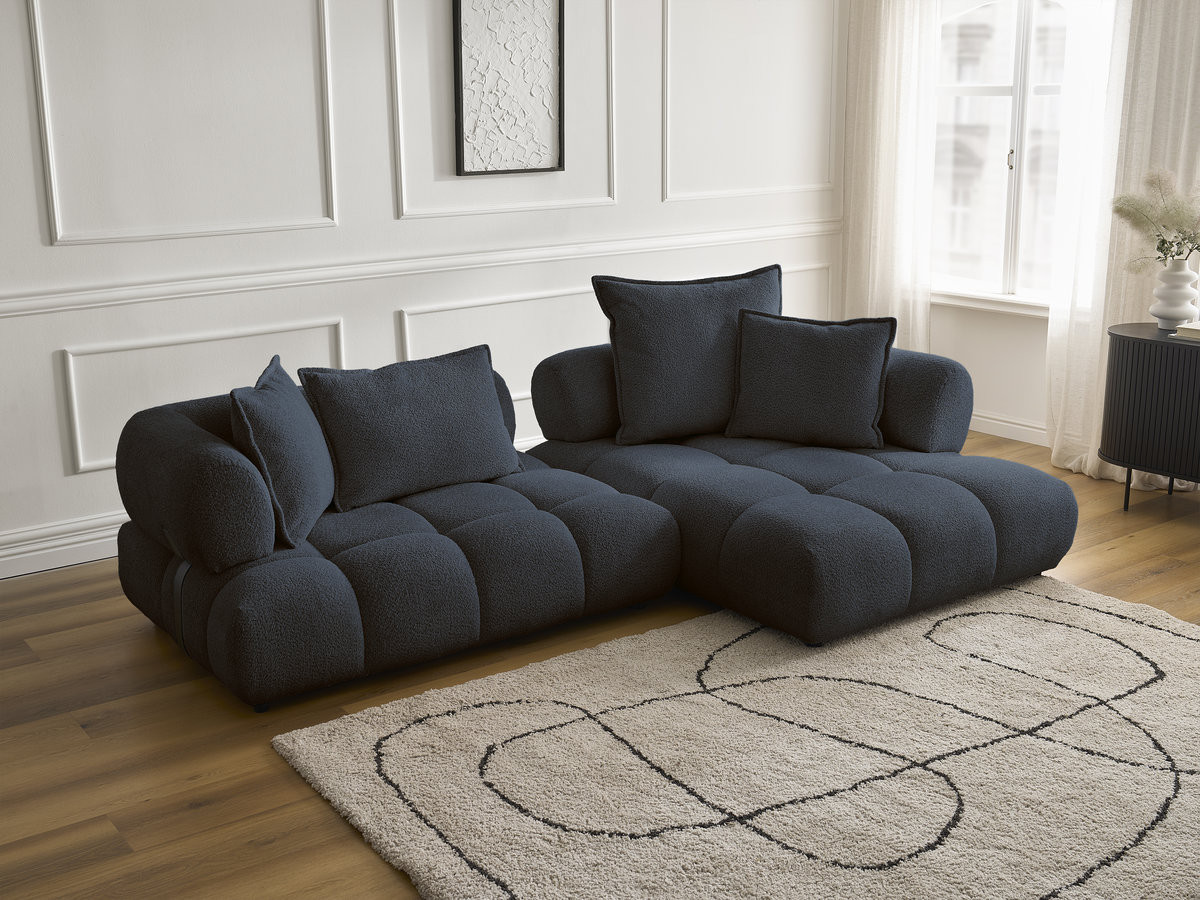 Bobochic Alya Ecksofa Bouclé-Stoff Dunkelblau Ecke rechts