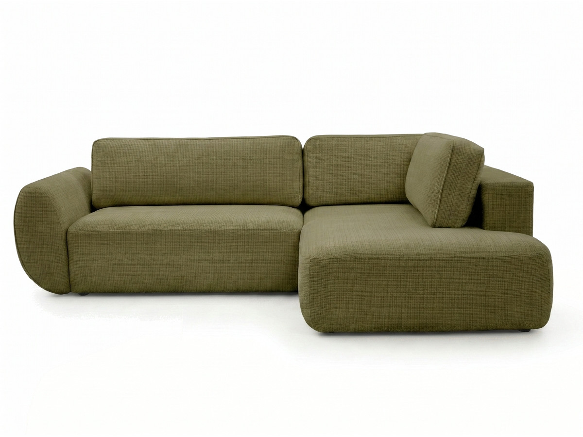 Bobochic Denise Ecksofa mit Schlaffunktion und Bettkasten 256 × 197 cm Strukturstoff Grün Ecke rechts